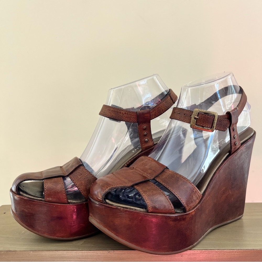 Cordani Brown Leather Wedge Sandals Made in Italy